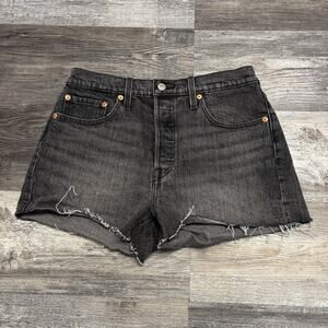 Levis 501XX‎ Black Womens 28 High Rise Button Fly Raw Hem Cutoff Jean Shorts